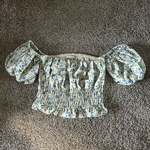 Abercrombie & Fitch Off The Shoulder Smoked Puff Sleeve Top